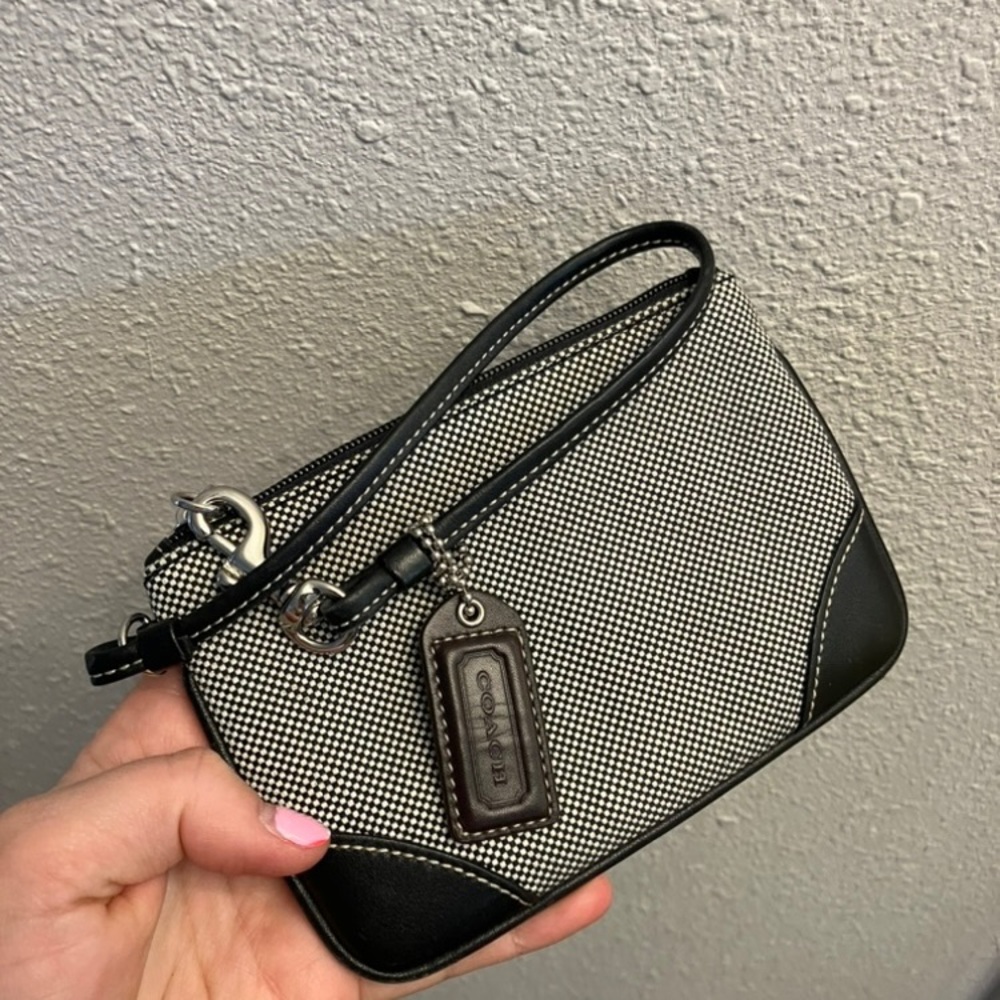 Coach black-and-white checkered canvas wristlet